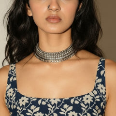 Cotton Blue Floral Shoulder neck Kurti