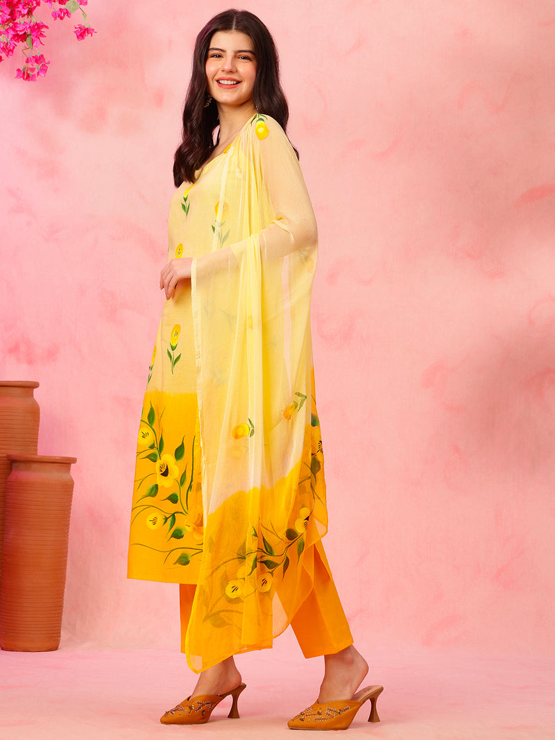 EthniFlair Phulkari Printed Kurta With Pyjamas & Dupatta