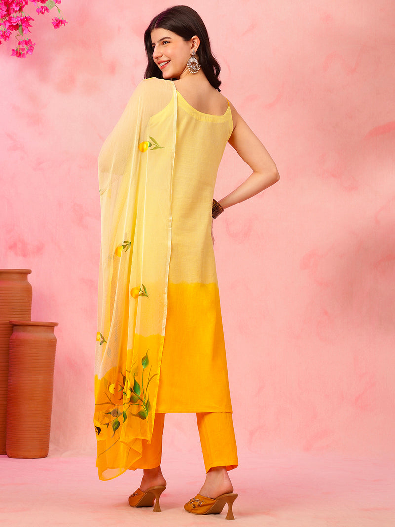 EthniFlair Phulkari Printed Kurta With Pyjamas & Dupatta