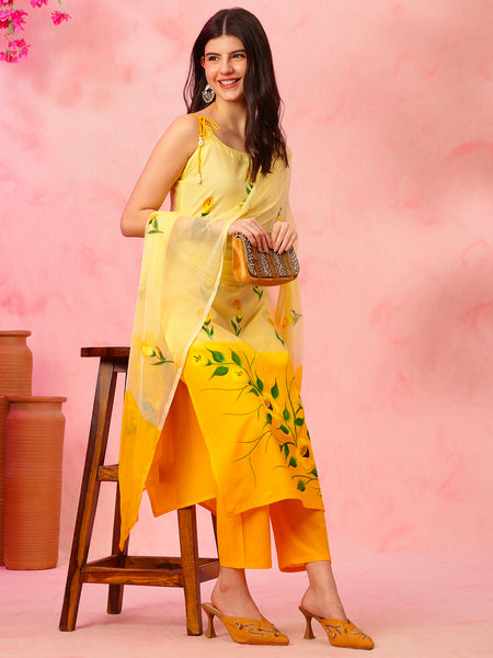 EthniFlair Phulkari Printed Kurta With Pyjamas & Dupatta