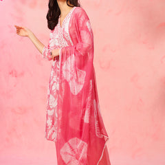 EthniFlair Floral Printed V-Neck A-Line Kurta With Trousers & Dupatta