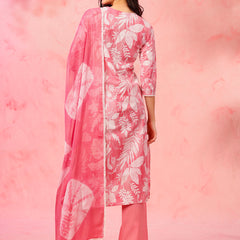 EthniFlair Floral Printed V-Neck A-Line Kurta With Trousers & Dupatta