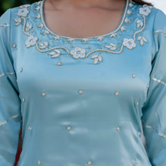 EthniFlair Floral Embroidered Straight Beads and Stones Kurta With Sharara And Dupatta