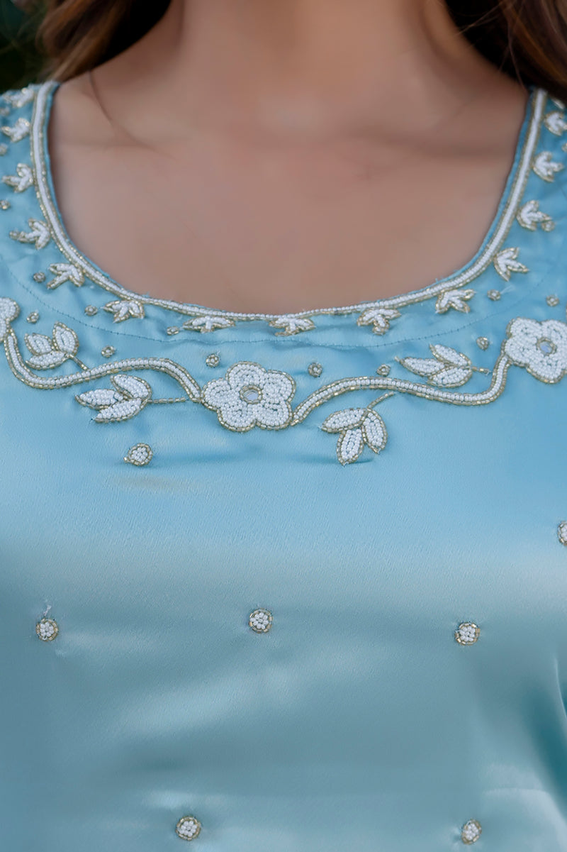 EthniFlair Floral Embroidered Straight Beads and Stones Kurta With Sharara And Dupatta