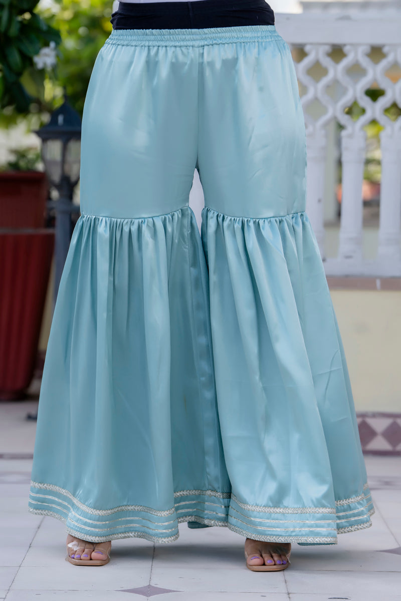 EthniFlair Floral Embroidered Straight Beads and Stones Kurta With Sharara And Dupatta