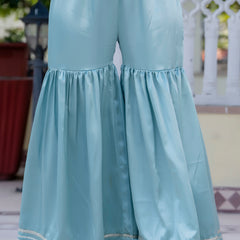 EthniFlair Floral Embroidered Straight Beads and Stones Kurta With Sharara And Dupatta