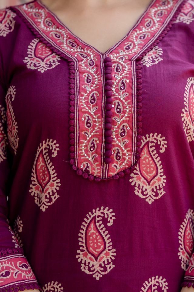 EthniFlair Women Cotton Yoke detail Straight Kurta Pant Dupatta Set