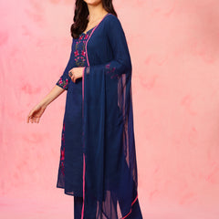 EthniFlair Floral Embroidered Aari Work Kurta With Trousers And Dupatta