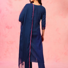 EthniFlair Floral Embroidered Aari Work Kurta With Trousers And Dupatta