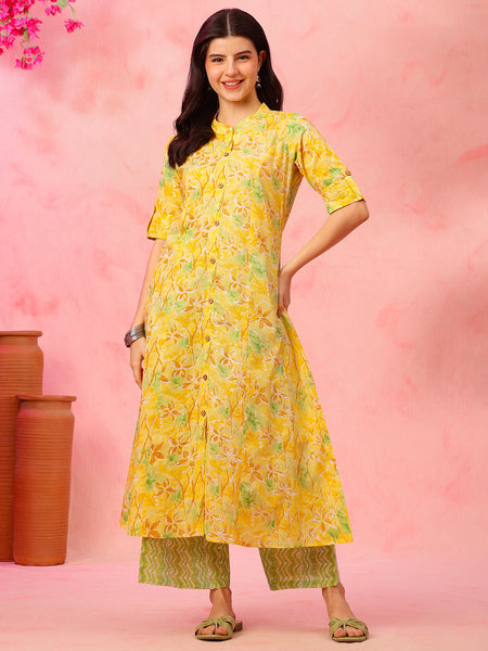 EthniFlair Floral Printed Mandarin Collar Kurta with Palazzos