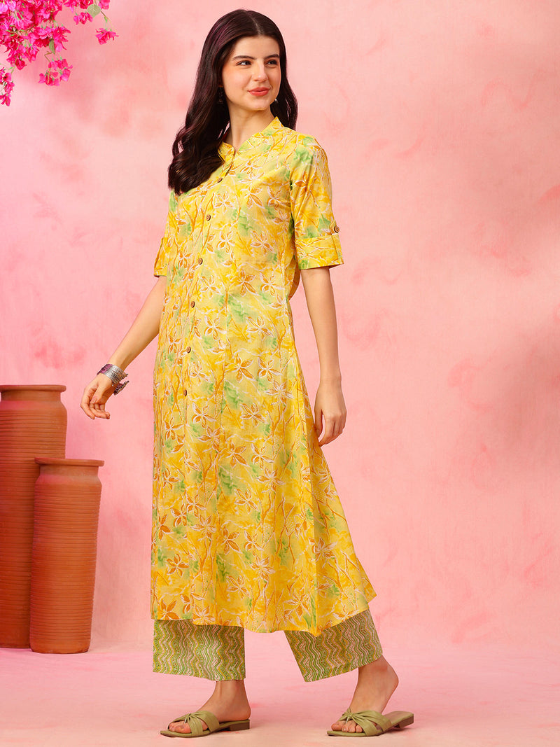 EthniFlair Floral Printed Mandarin Collar Kurta with Palazzos