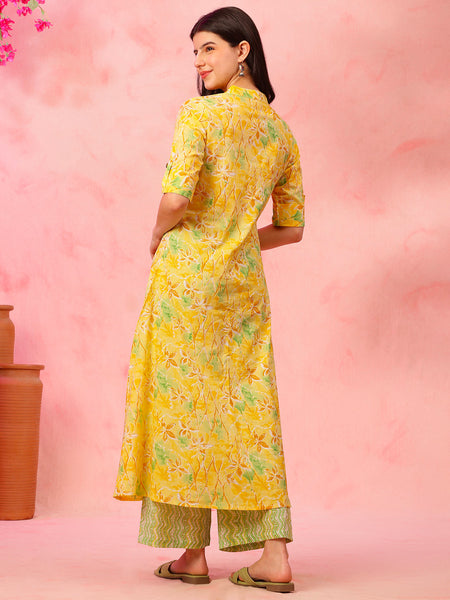 EthniFlair Floral Printed Mandarin Collar Kurta with Palazzos