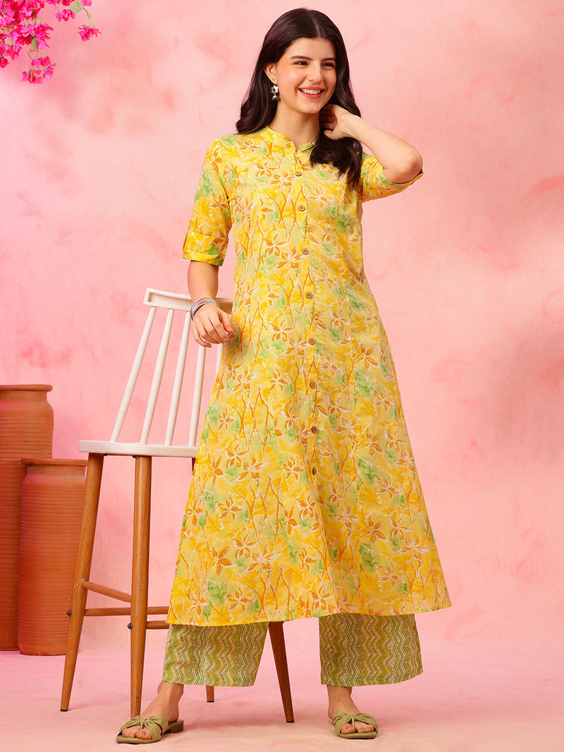 EthniFlair Floral Printed Mandarin Collar Kurta with Palazzos