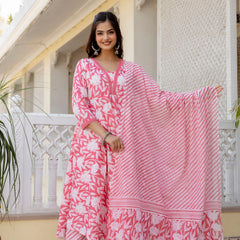 EthniFlair Floral Printed Empire Kurta with Pyjamas & Dupatta