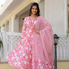 EthniFlair Floral Printed Empire Kurta with Pyjamas & Dupatta