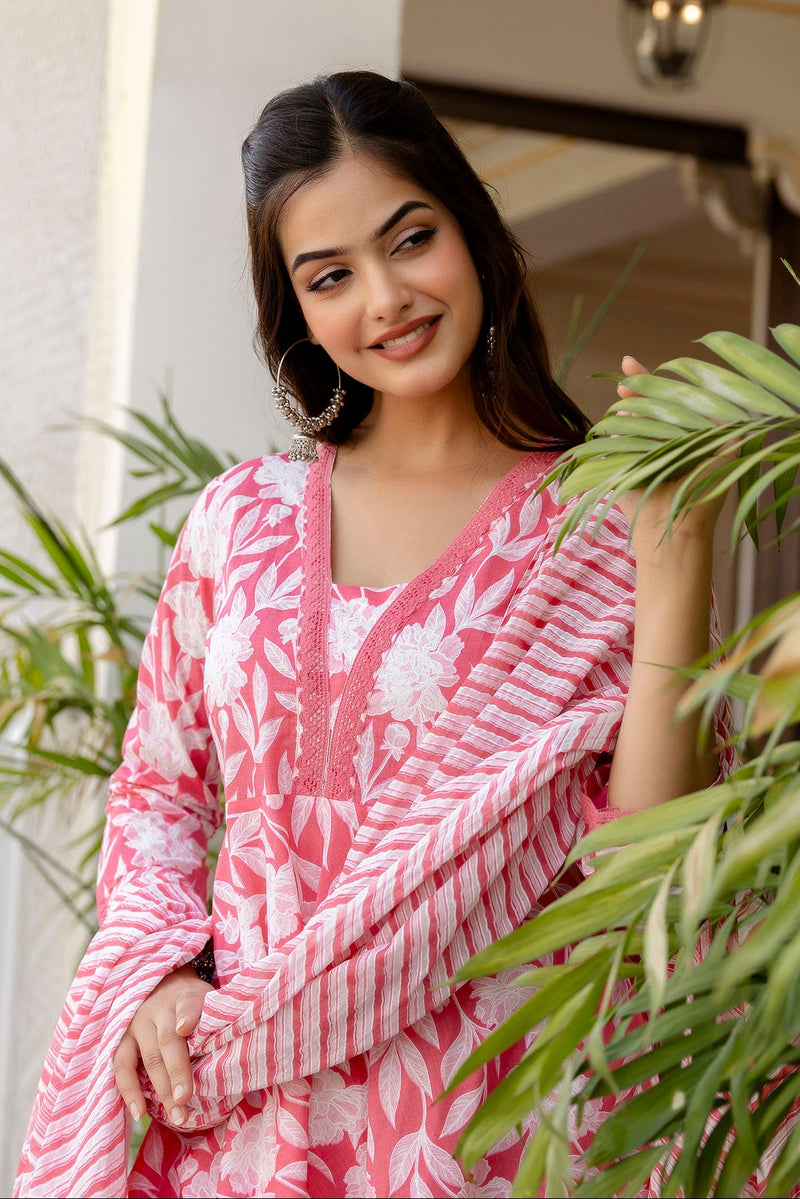 EthniFlair Floral Printed Empire Kurta with Pyjamas & Dupatta