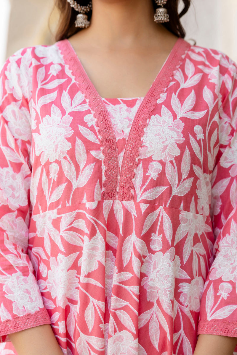 EthniFlair Floral Printed Empire Kurta with Pyjamas & Dupatta