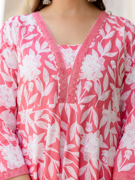 EthniFlair Floral Printed Empire Kurta with Pyjamas & Dupatta