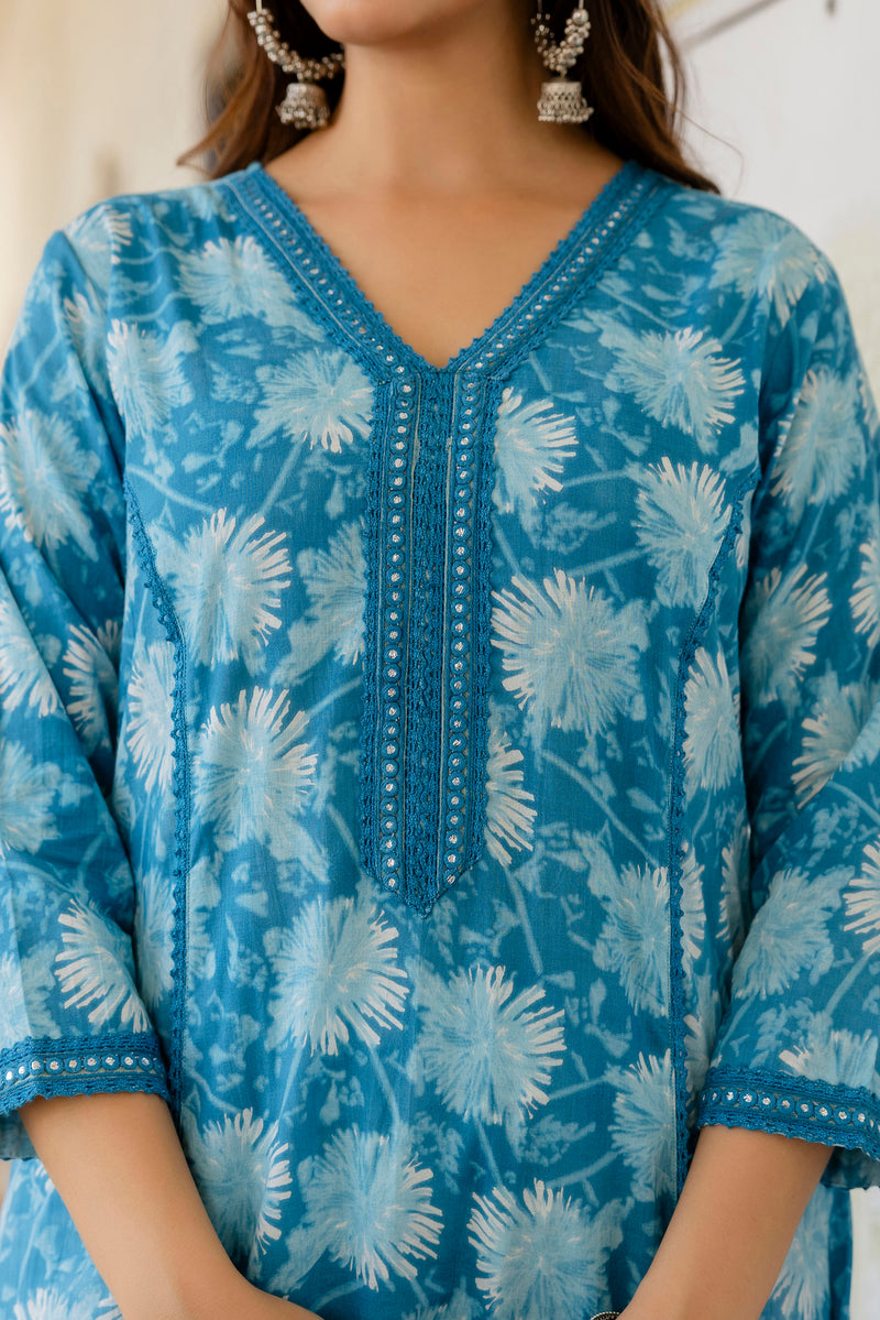 EthniFlair Floral Printed Aari Work Kurta with Trousers & Dupatta