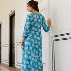 EthniFlair Floral Printed Aari Work Kurta with Trousers & Dupatta