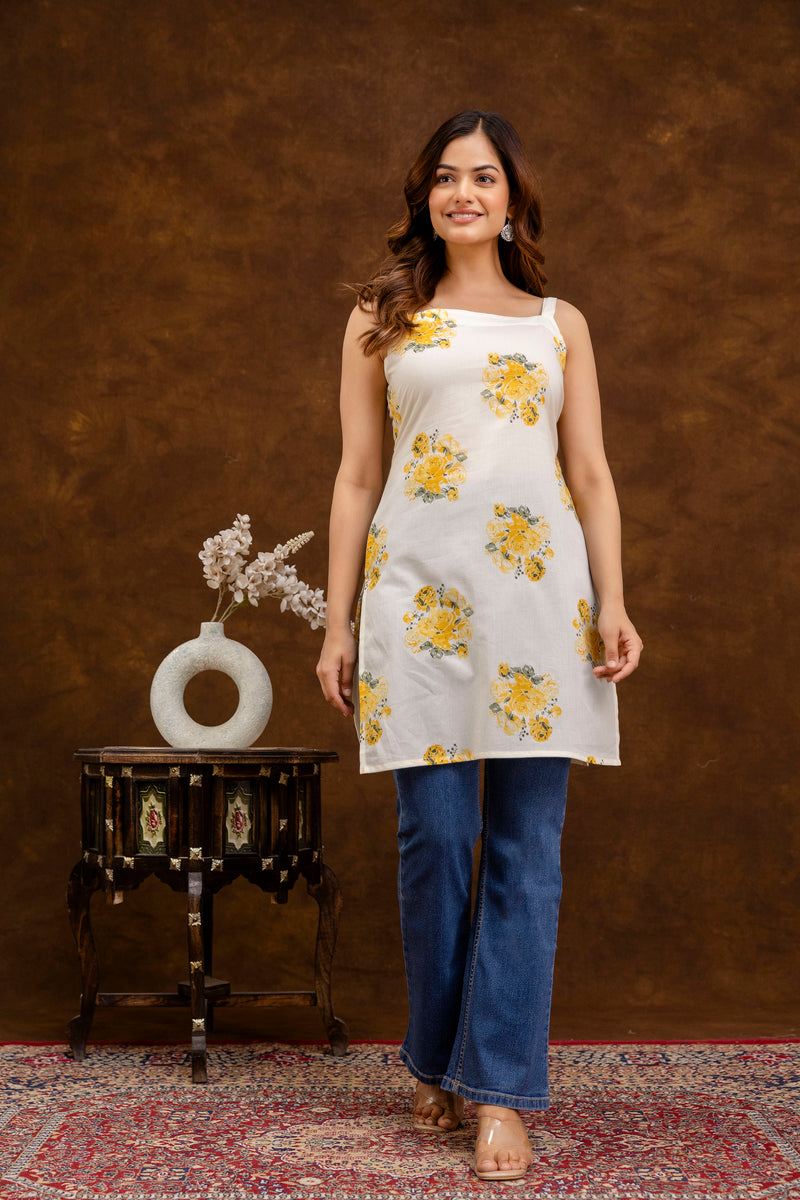 EthniFlair Floral Printed Straight Kurti