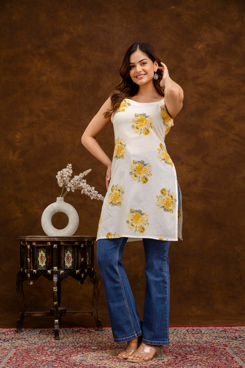 EthniFlair Floral Printed Straight Kurti