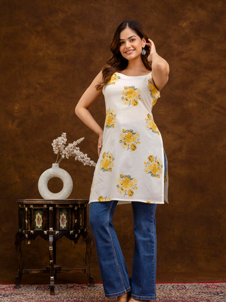 EthniFlair Floral Printed Straight Kurti
