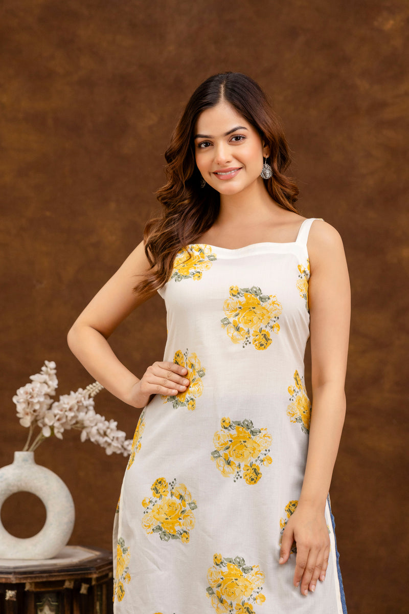 EthniFlair Floral Printed Straight Kurti