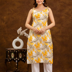 EthniFlair Floral Printed Shoulder Strap Sleeveless Straight Kurta