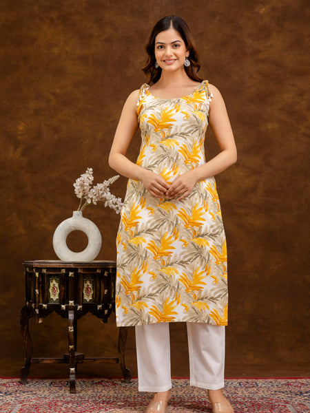 EthniFlair Floral Printed Shoulder Strap Sleeveless Straight Kurta