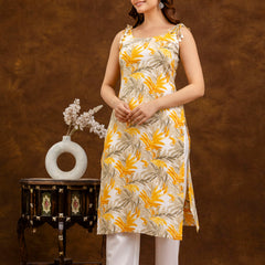 EthniFlair Floral Printed Shoulder Strap Sleeveless Straight Kurta
