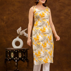 EthniFlair Floral Printed Shoulder Strap Sleeveless Straight Kurta