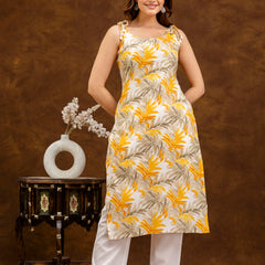 EthniFlair Floral Printed Shoulder Strap Sleeveless Straight Kurta