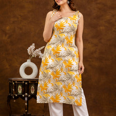 EthniFlair Floral Printed Shoulder Strap Sleeveless Straight Kurta