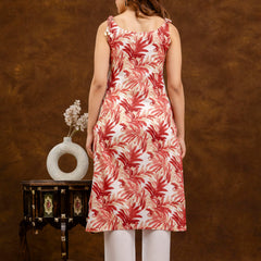 EthniFlair Floral Printed Shoulder Strap Sleeveless Straight Kurta