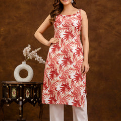 EthniFlair Floral Printed Shoulder Strap Sleeveless Straight Kurta