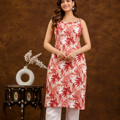 EthniFlair Floral Printed Shoulder Strap Sleeveless Straight Kurta