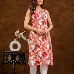 EthniFlair Floral Printed Shoulder Strap Sleeveless Straight Kurta