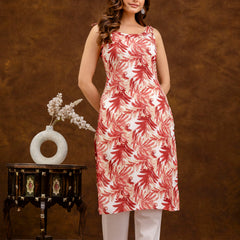 EthniFlair Floral Printed Shoulder Strap Sleeveless Straight Kurta