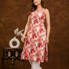 EthniFlair Floral Printed Shoulder Strap Sleeveless Straight Kurta