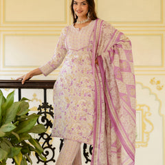 EthniFlair Floral Printed Aari Work Kurta with Trousers & Dupatta