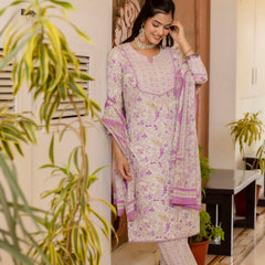 EthniFlair Floral Printed Aari Work Kurta with Trousers & Dupatta