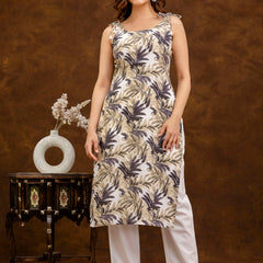 EthniFlair Floral Printed Shoulder Strap Sleeveless Straight Kurta