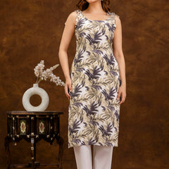 EthniFlair Floral Printed Shoulder Strap Sleeveless Straight Kurta