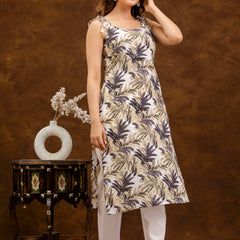 EthniFlair Floral Printed Shoulder Strap Sleeveless Straight Kurta