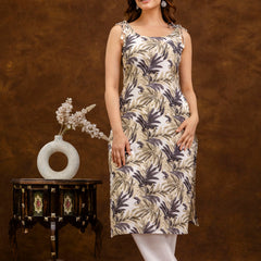 EthniFlair Floral Printed Shoulder Strap Sleeveless Straight Kurta