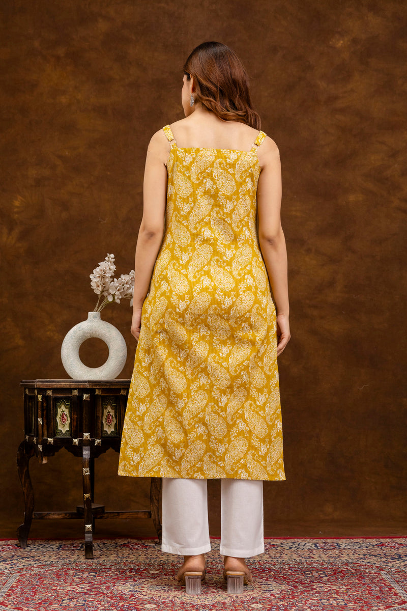 EthniFlair Paisley Printed Shoulder Straps Straight Kurta