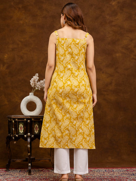 EthniFlair Paisley Printed Shoulder Straps Straight Kurta