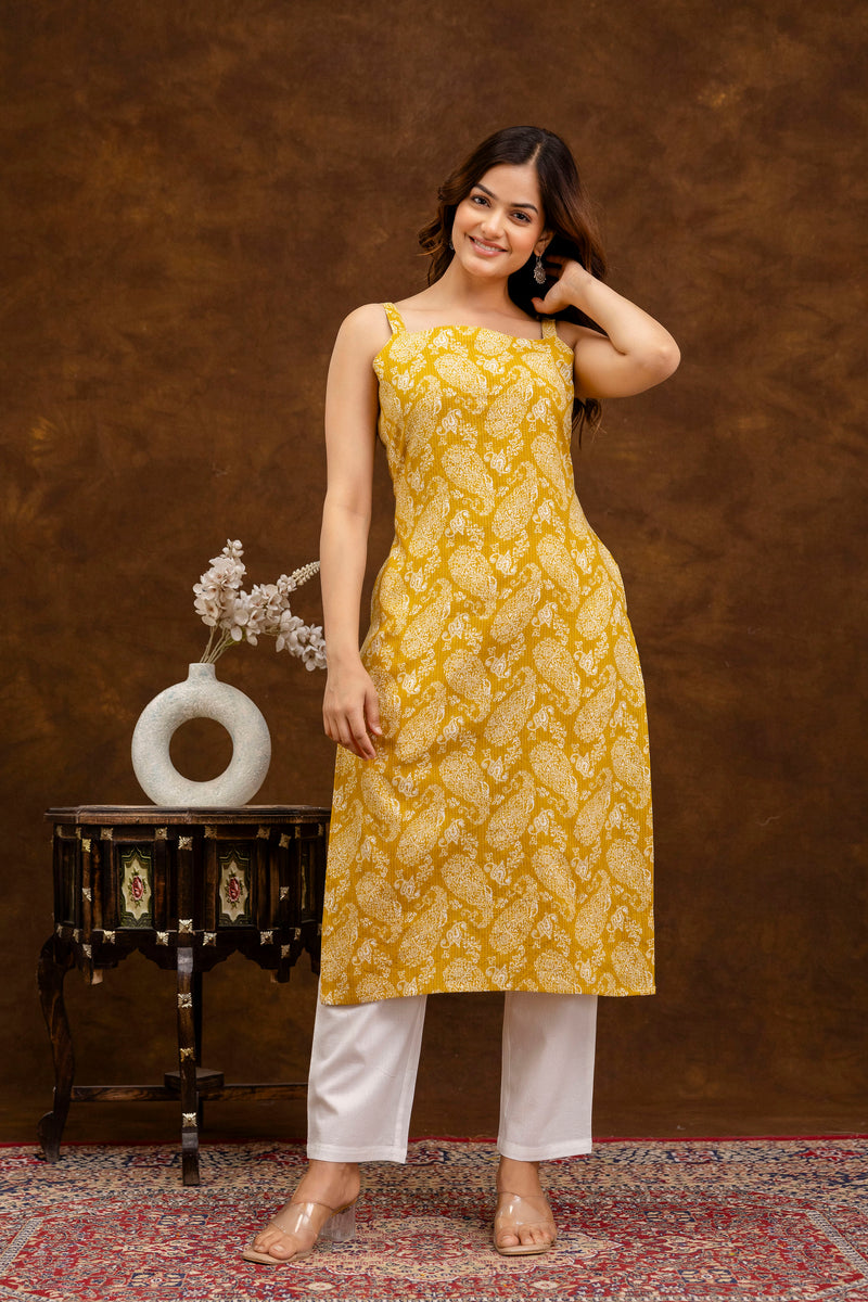 EthniFlair Paisley Printed Shoulder Straps Straight Kurta