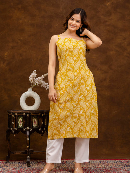 EthniFlair Paisley Printed Shoulder Straps Straight Kurta